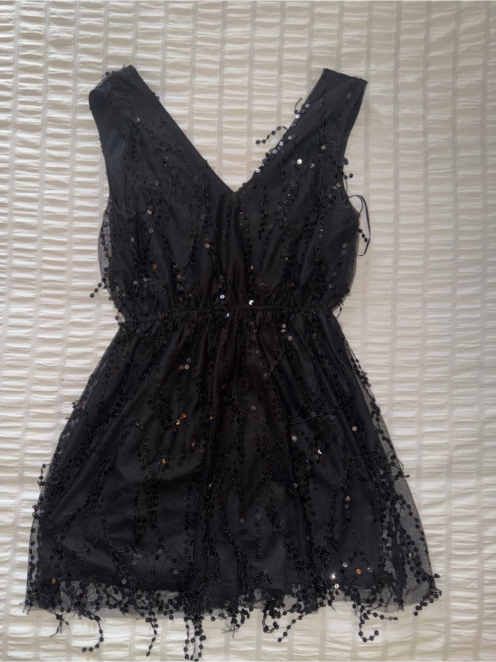 Black Sequin V-Neck Mini Dress